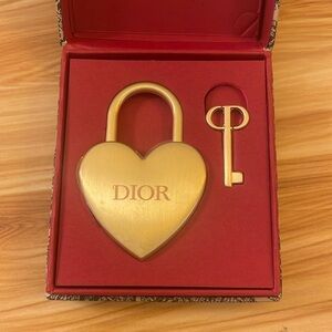 Christian Dior Heart Lock Key Charm Gold Padlock Keychain Rare Gift Collectible